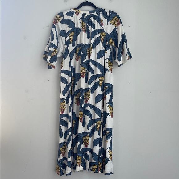Desmond & Dempsey x H&M linen blend banana tree plant print button up midi dress - Picture 8 of 8